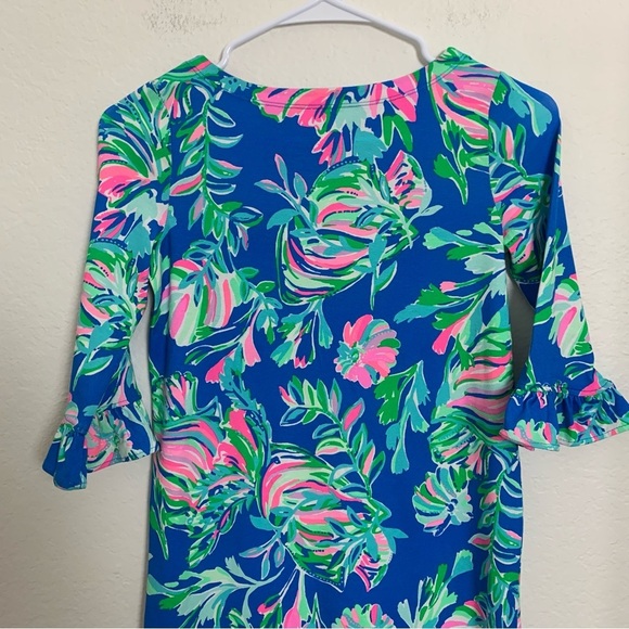Lilly Pulitzer Floral Tropical A Line Dress Girls 8-10 Ruffle Sleeve Blue Beachy - Picture 9 of 10